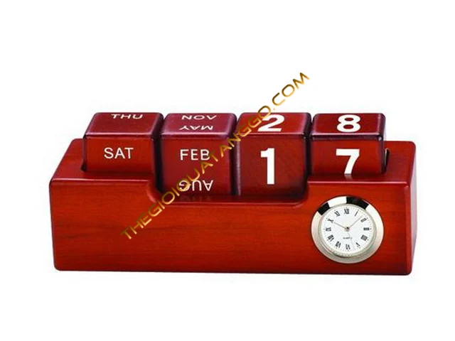 Lịch Để Bàn Gỗ và Đồng Hồ